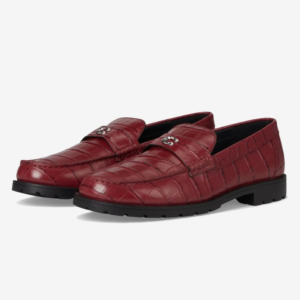 Coach NWB Joselyn Embossed Croc Loafers Dark Ruby Size 7B